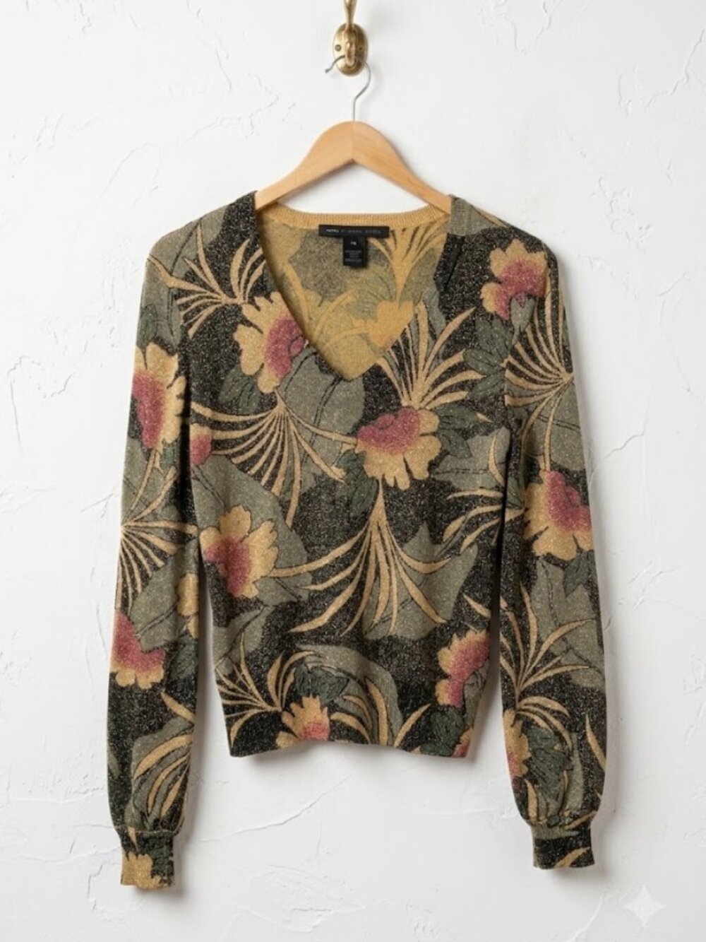 Marc by Marc Jacobs Omosa Sparkle Sweater V-Neck Floral Metallic XS Revolve